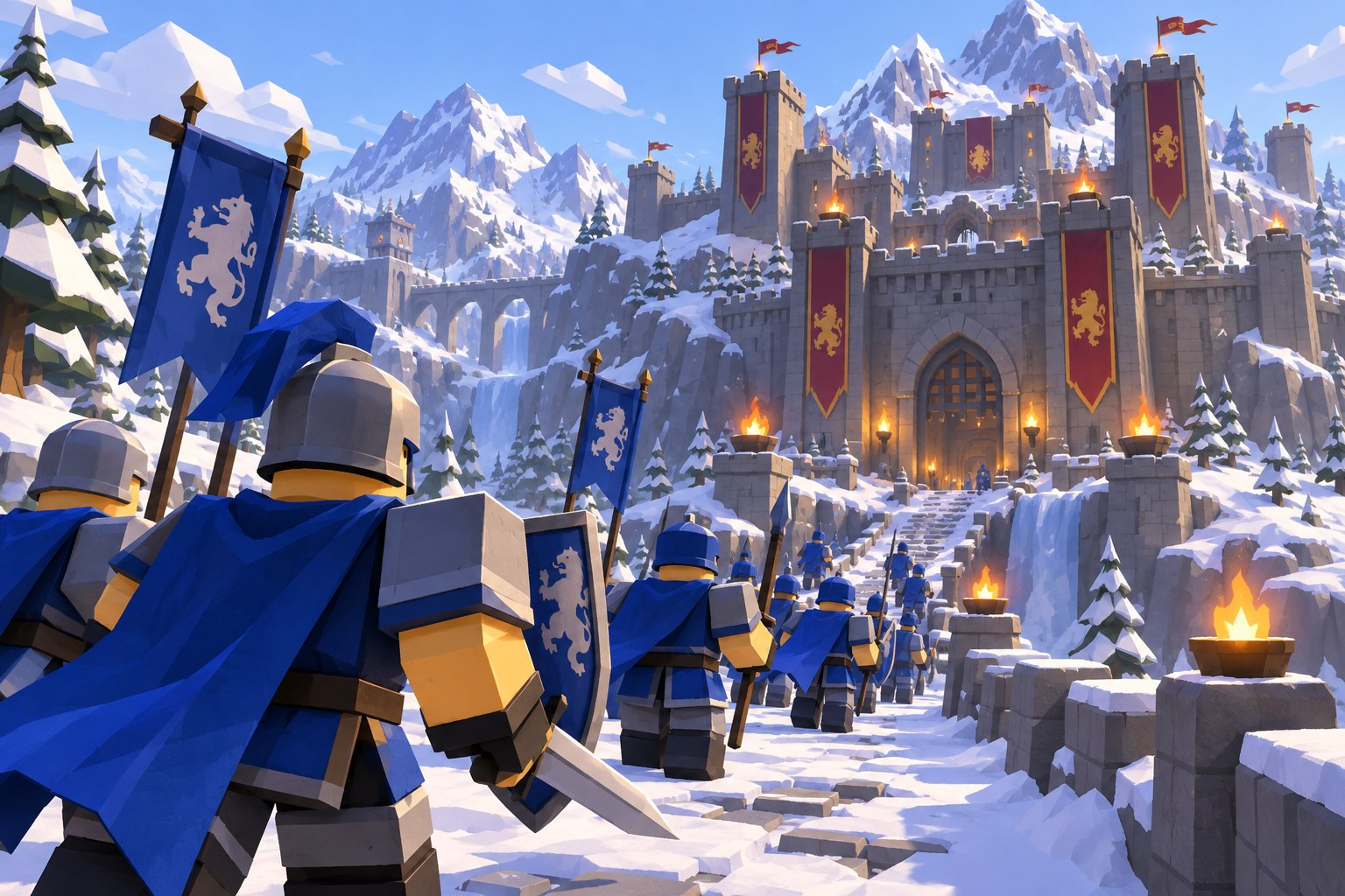Shield troops advancing toward a frozen keep