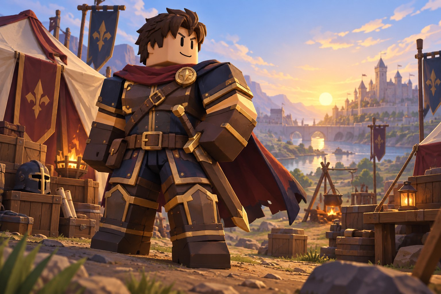 Mercenary captain in a sunrise camp